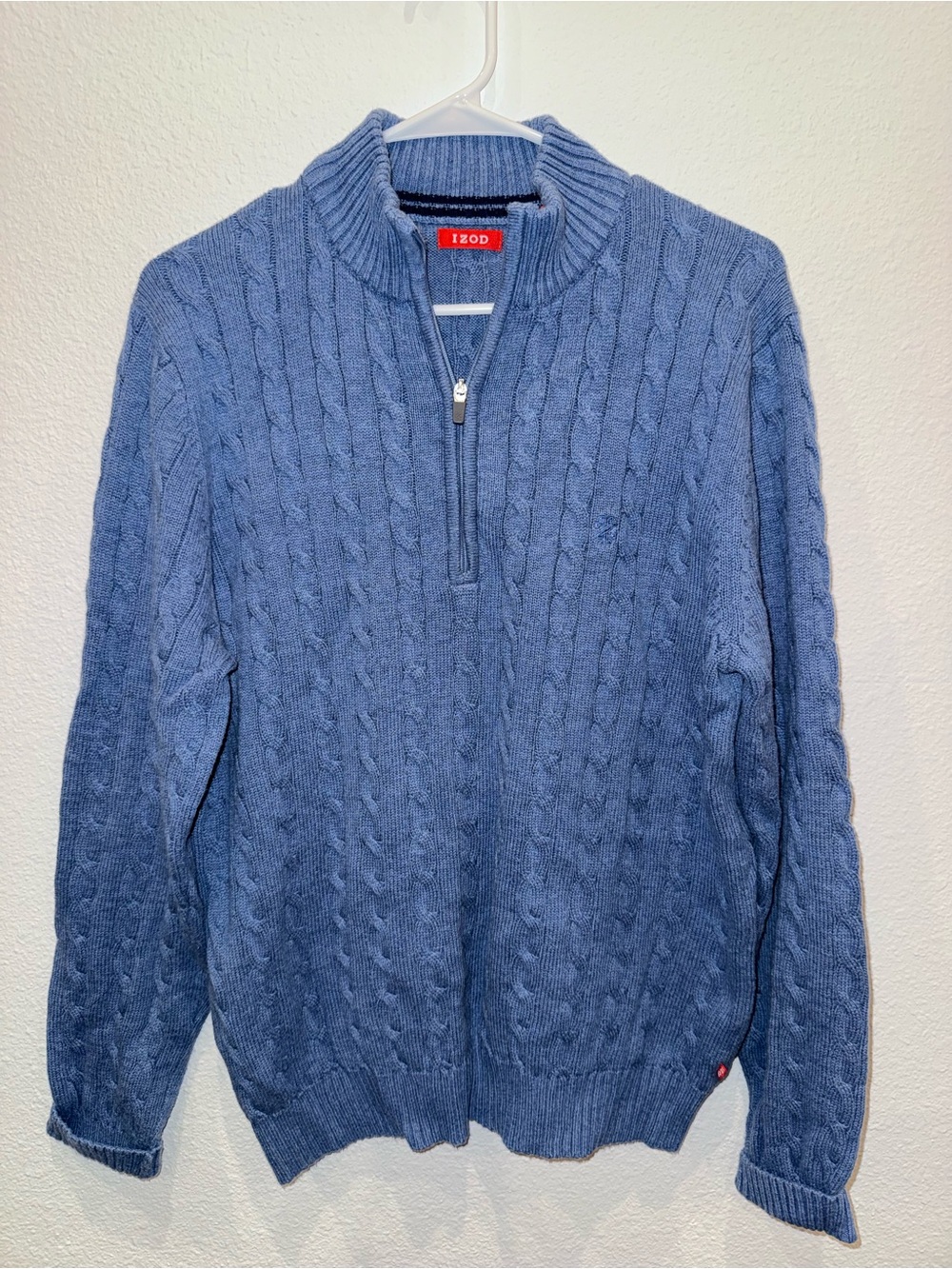 Izod Men's Light Blue Cable-Knit Half-Zip Sweater